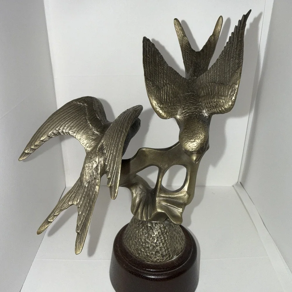 1976 Barn Swallows Irving Burgues Birds Pewter Sculpture Signed Wood Base #1616